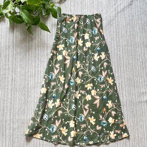 Urban Outfitters olive green midi floral slip skirt